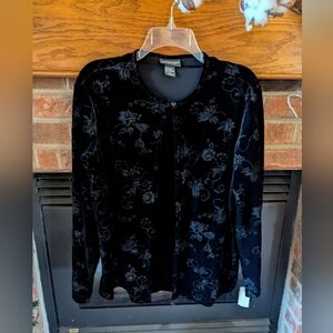 Notations Brand New With Tag Black Floral Velvet Top XL